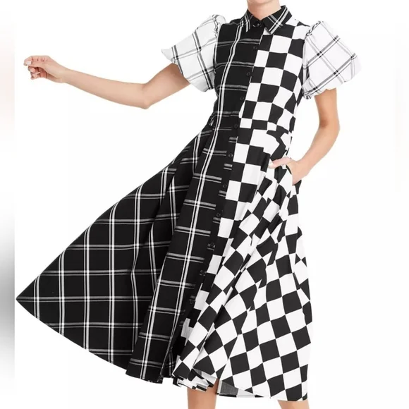 Statement Black & White Checkered & Plaid Dress - Picture 1 of 10